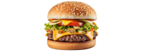 Juicy cheese beef burger with crispy fries and a cold drink on a serving tray.
